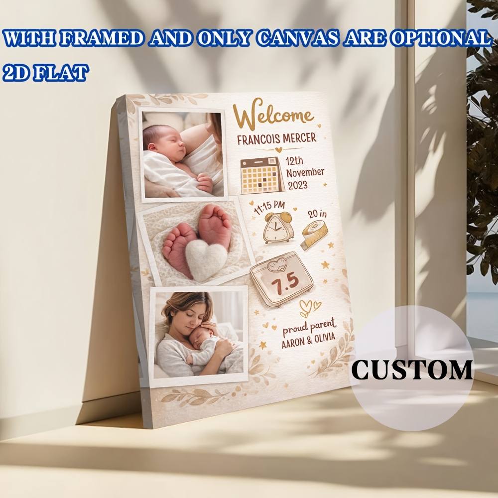 Personalized Baby Birth Information Photo Poster Framed Canvas